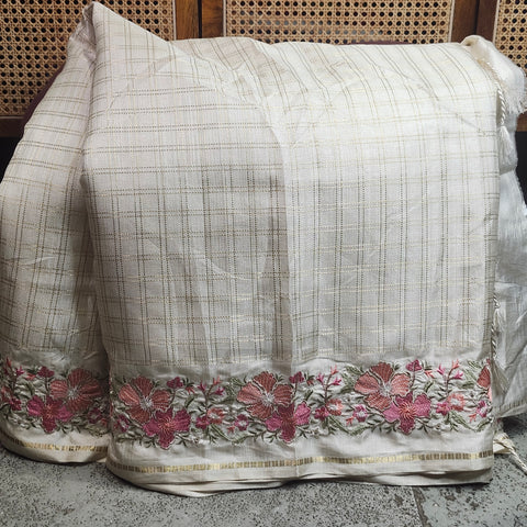 Tussar Embroidery Sarees-15