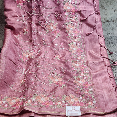 Tussar Embroidery Sarees-16