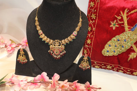 Radhakrishna with ruby, fuchsia gold necklace set
