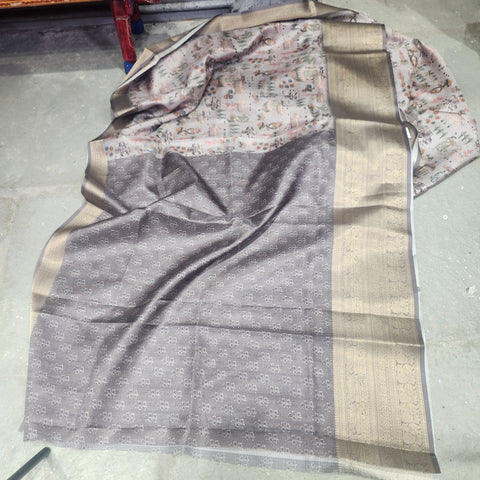 Spanish grey digital printed kota saree