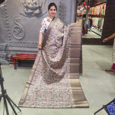 Spanish grey digital printed kota saree