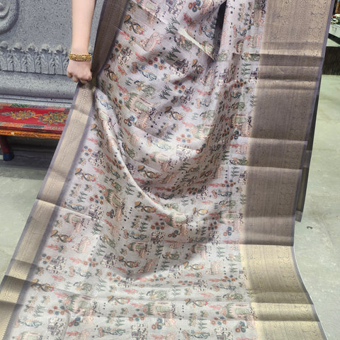 Spanish grey digital printed kota saree