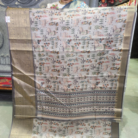 Spanish grey digital printed kota saree