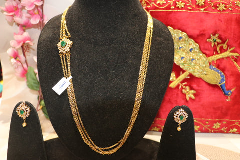 Emerald gold chandra haram set