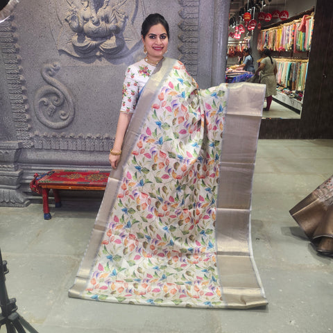 Salt white digital printed kota saree