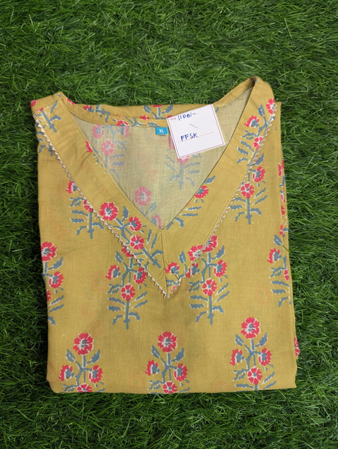 Organic Cotton Printed Kurti | Mustard Yellow (22)