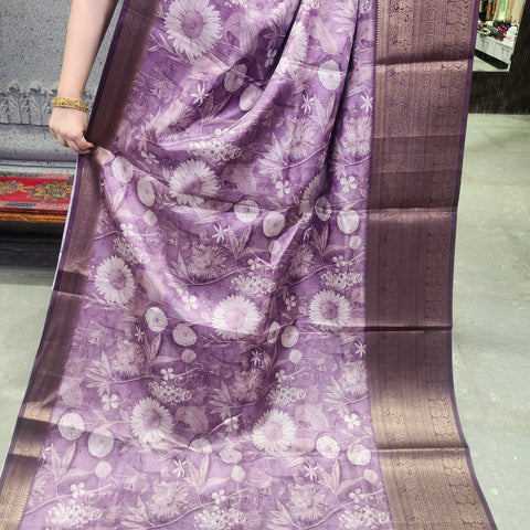 Soft purple digital printed kota saree