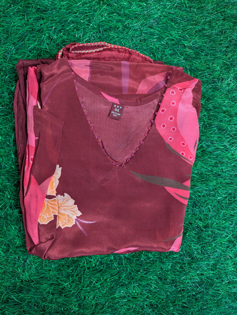 Italian Crepe Printed Kurti | Maroon (25)