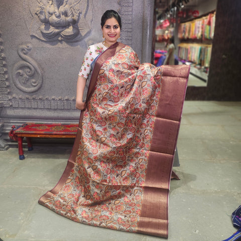 Dark copper digital printed kota saree