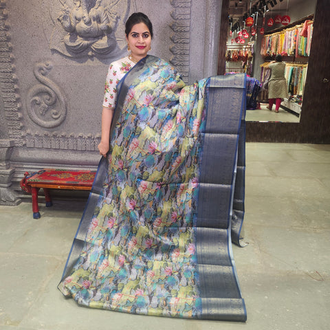 Copper blue digital printed kota saree