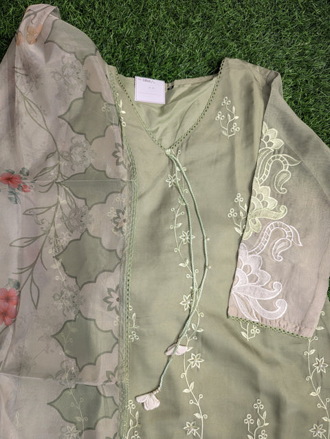 Italian Silk Printed Kurti | Pastel Green Emb (28)