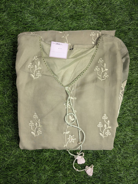 Italian Silk Printed Kurti | Pastel Green Emb (28)