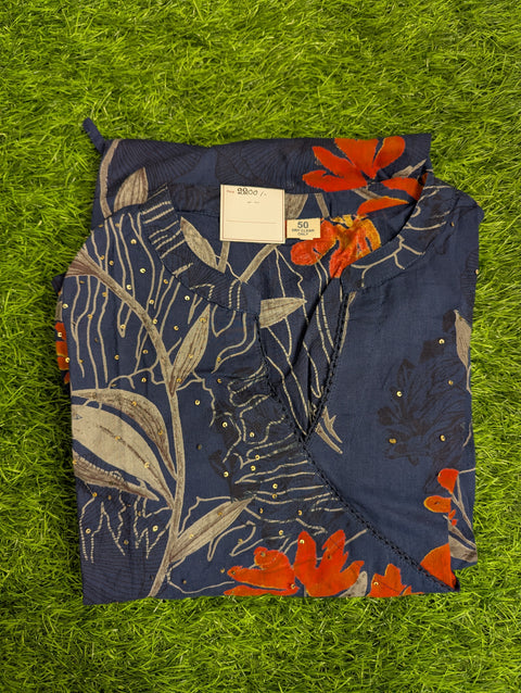 Cotton Printed Kurthi | Blue Floral Print (29)