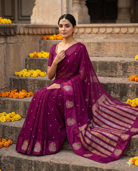 PURE CHINON RICH PURPLE SAREE