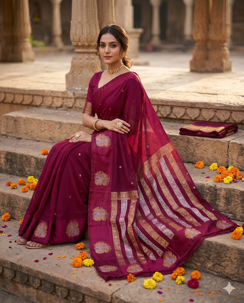 PURE CHINON MAGENTA SAREE