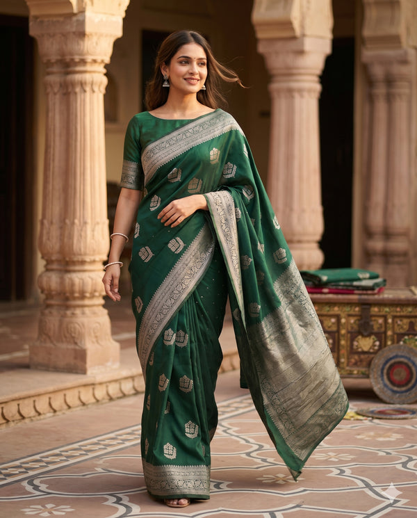 PURE CHINON DARK GREEN SAREE
