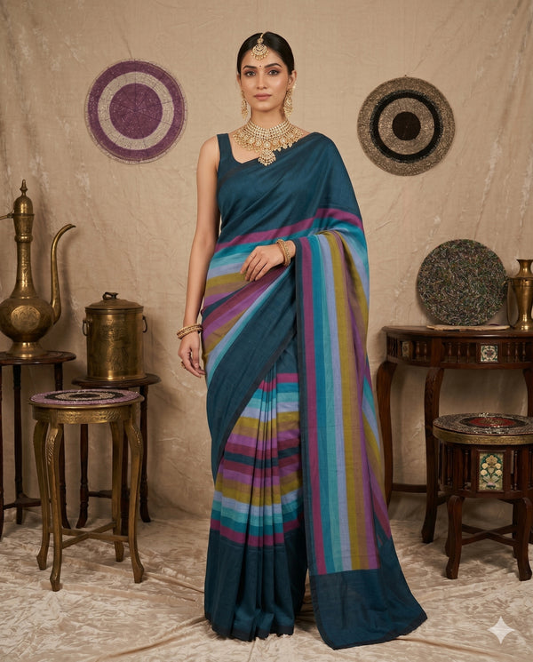 MUL COTTON BLUE SAREE