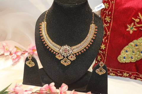 Emerald Ruby with stone gold necklace set