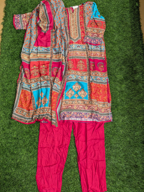 Pure Muslin Printed Kurti | Multi Coloue 3PC Set (36)
