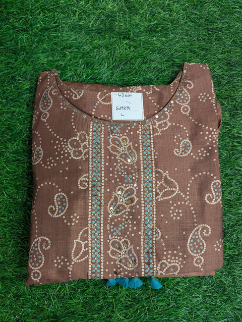 Silk Printed Kurti | Brown Print (37)