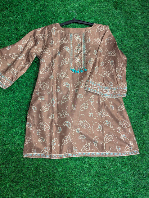 Silk Printed Kurti | Brown Print (37)