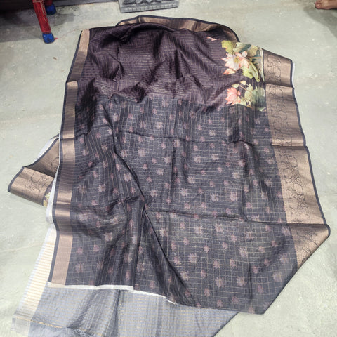 Mauve purple digital printed semi tussar saree