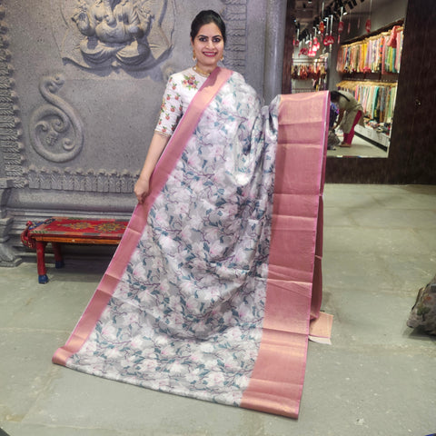 Titanium grey digital printed kota saree