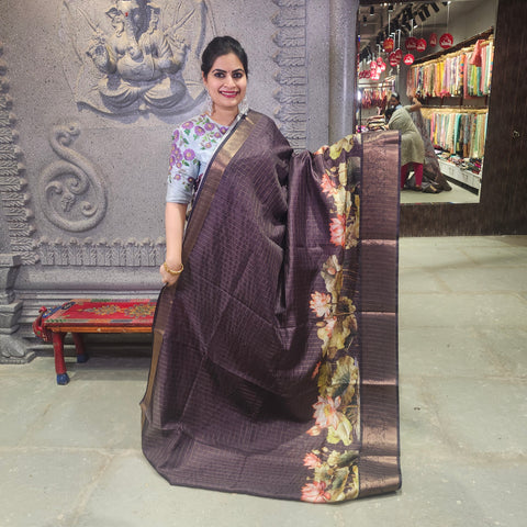 Mauve purple digital printed semi tussar saree