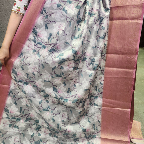 Titanium grey digital printed kota saree