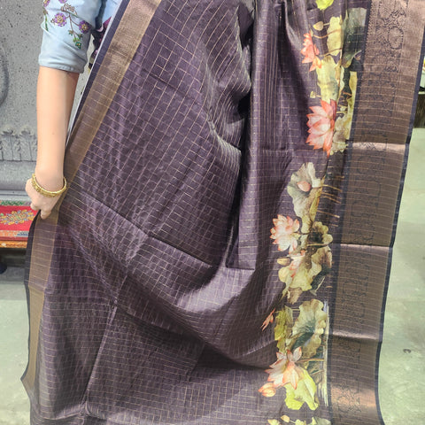 Mauve purple digital printed semi tussar saree