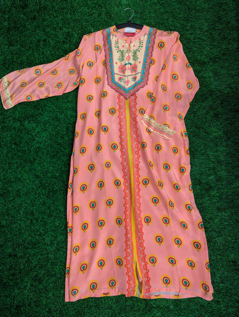 Pure Italian Crepe Printed Kurti | Peach Print (40)
