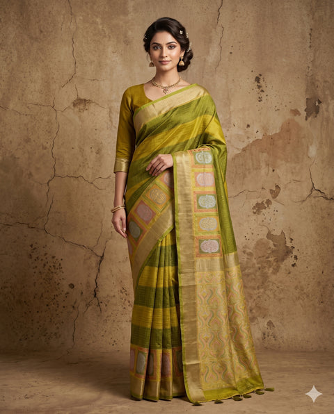 FANCY KANCHI SOFT SILK YELLOW SAREE