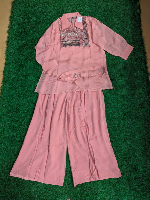 Georgette Co-ord set | Peach 3PC set (42)