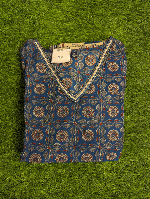 Cotton Printed Kurthi | Deep Blue Floral Print (43)