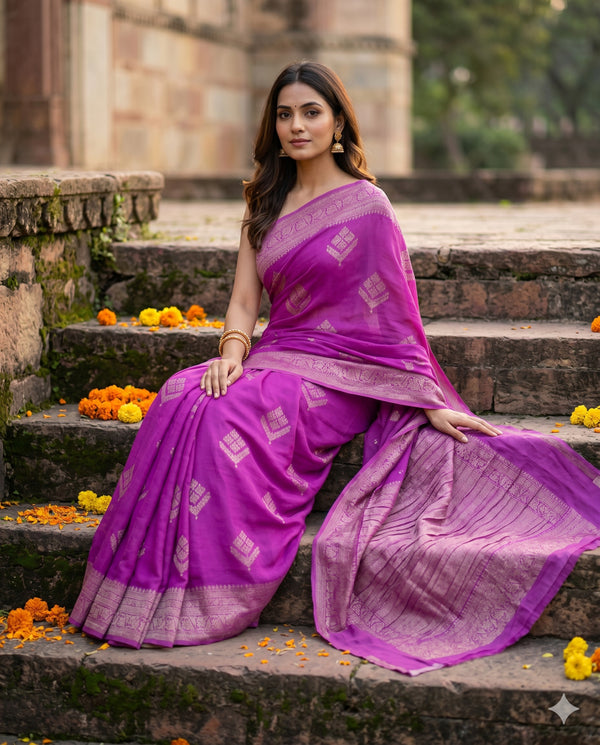 PURE CHINON RICH PURPLE SAREE