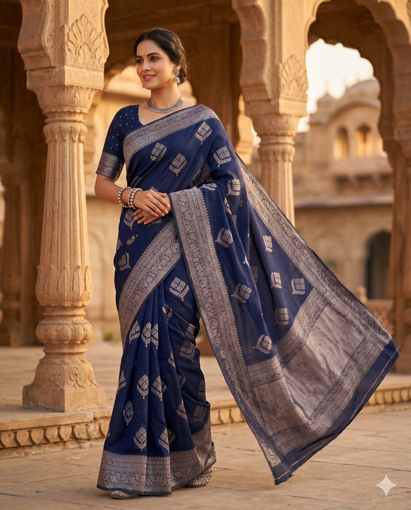 PURE CHINON ROYAL INDIGO SAREE