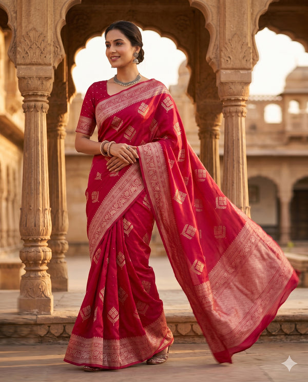 PURE CHINON RED SAREE