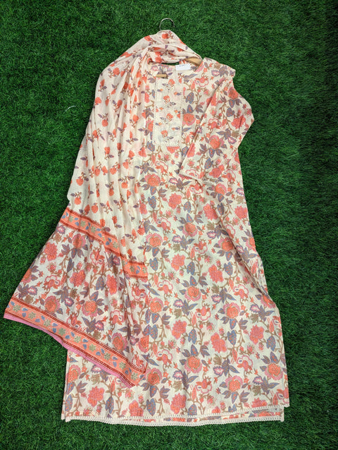 Cotton Printed Kurthi | Off White Floral Print (45)