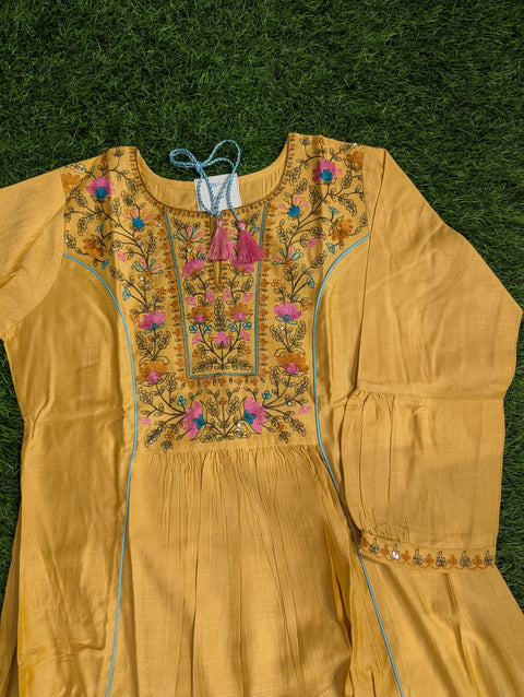 Premium Cotton Kurti | Mustard Yellow Emb (47)