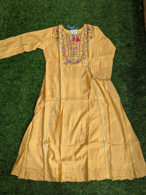 Premium Cotton Kurti | Mustard Yellow Emb (47)