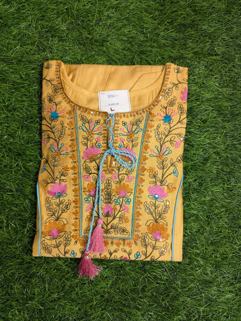 Premium Cotton Kurti | Mustard Yellow Emb (47)