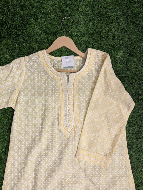 Cotton Chikankari Kurti | Light Yellow Emb (48)