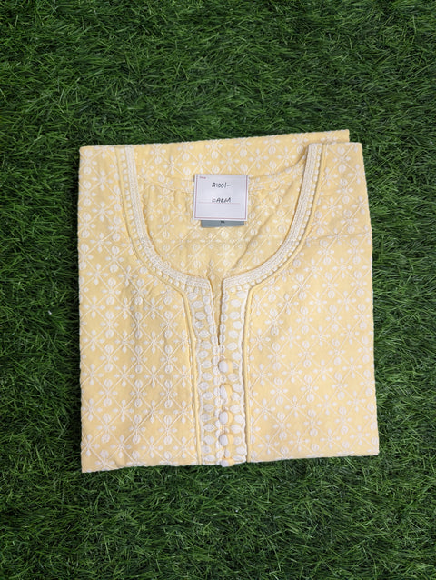 Cotton Chikankari Kurti | Light Yellow Emb (48)