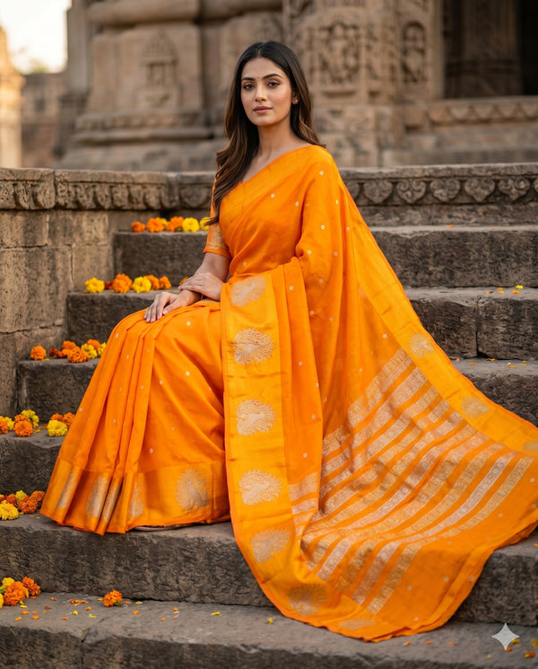 PURE CHINON RICH MUSTARD SAREE
