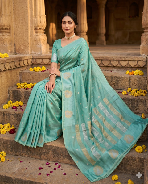 PURE CHINON MINT GREEN SAREE