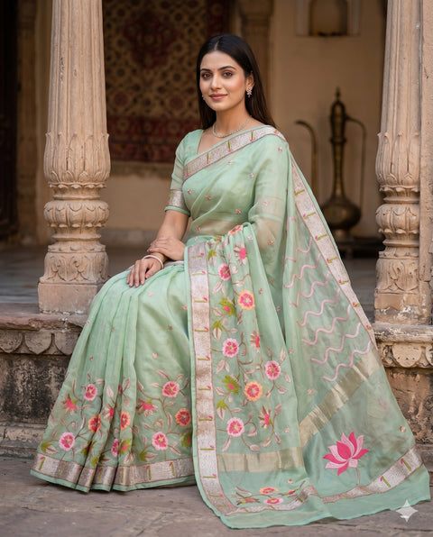 ORGANZA TISSUE MINT GREEN SAREE