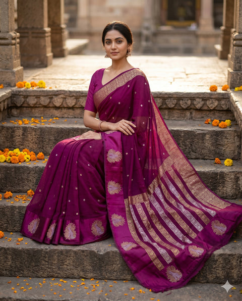 PURE CHINON RICH PURPLE SAREE