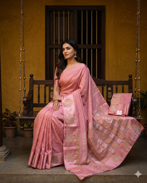 PURE CHINON PASTEL PEACH SAREE