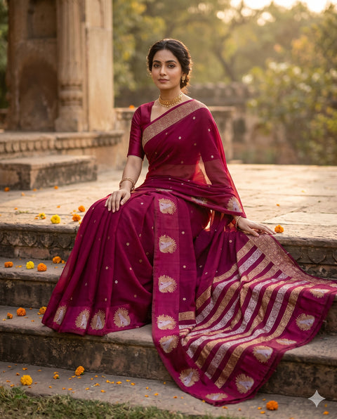 PURE CHINON MAGENTA SAREE