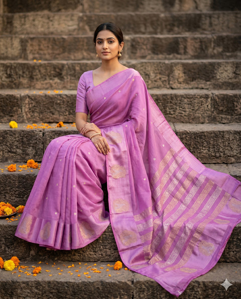 PURE CHINON LAVENDER PINK SAREE